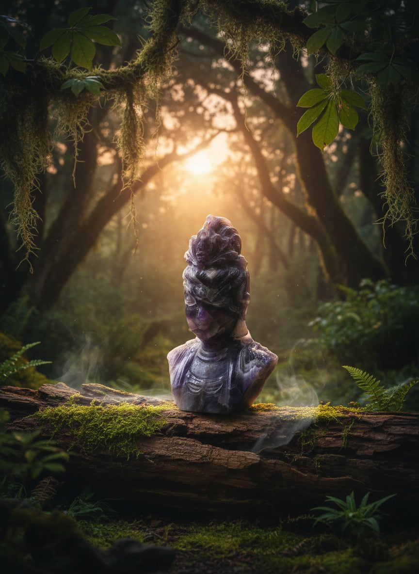 Banded Amethyst Kuan Yin Carving