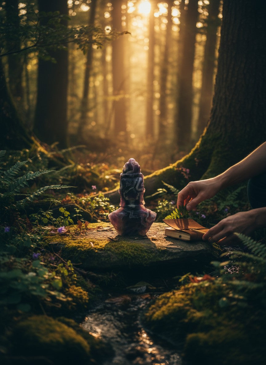 Banded Amethyst Kuan Yin Carving