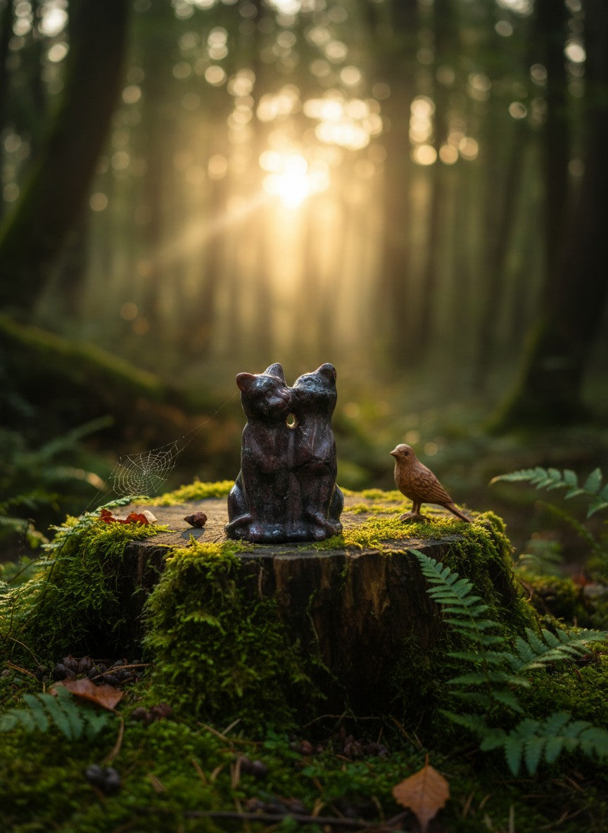 Garnet Twin Cats Kiss Carving