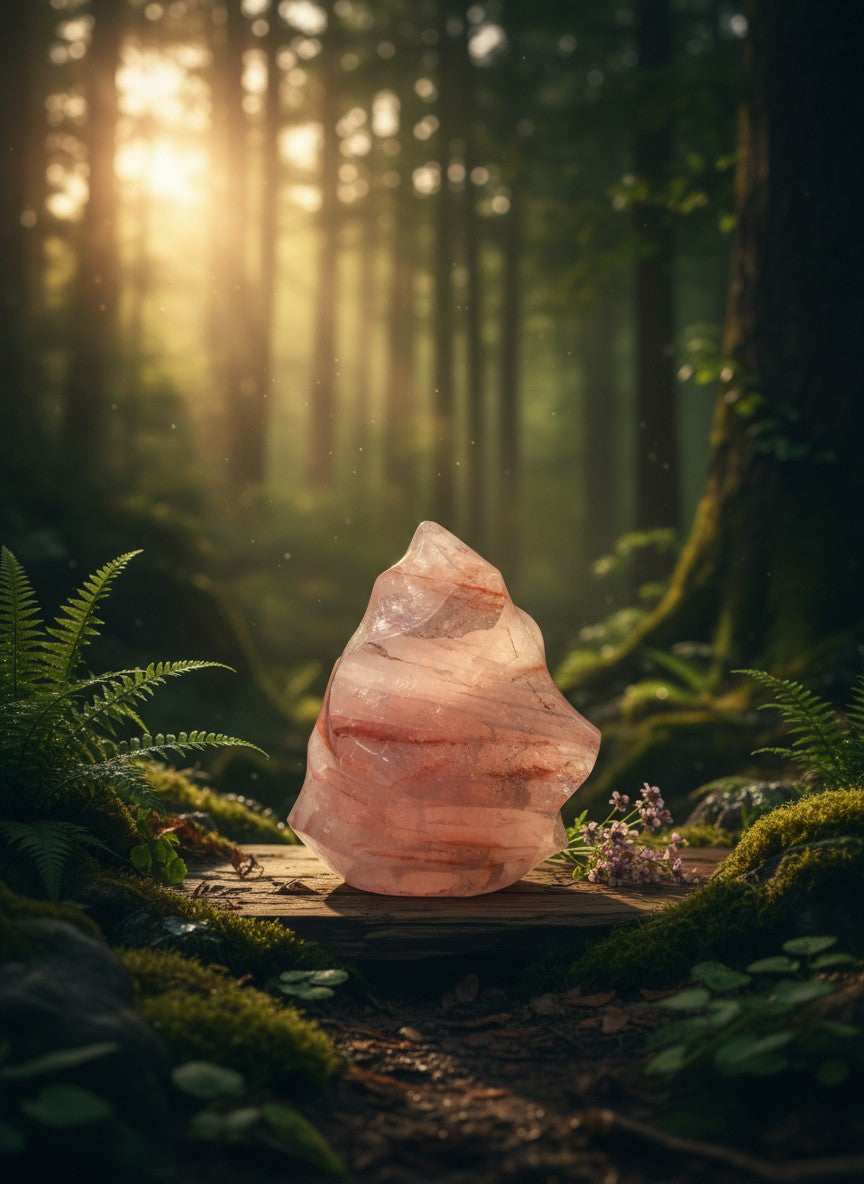 Rose Quartz with Red / Golden Healer Flame