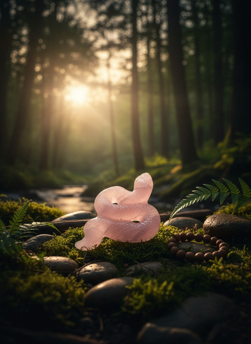 Rose Quartz Snake Carving