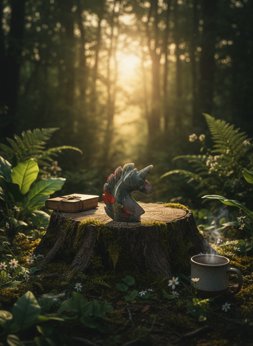 African Bloodstone Unicorn Carving