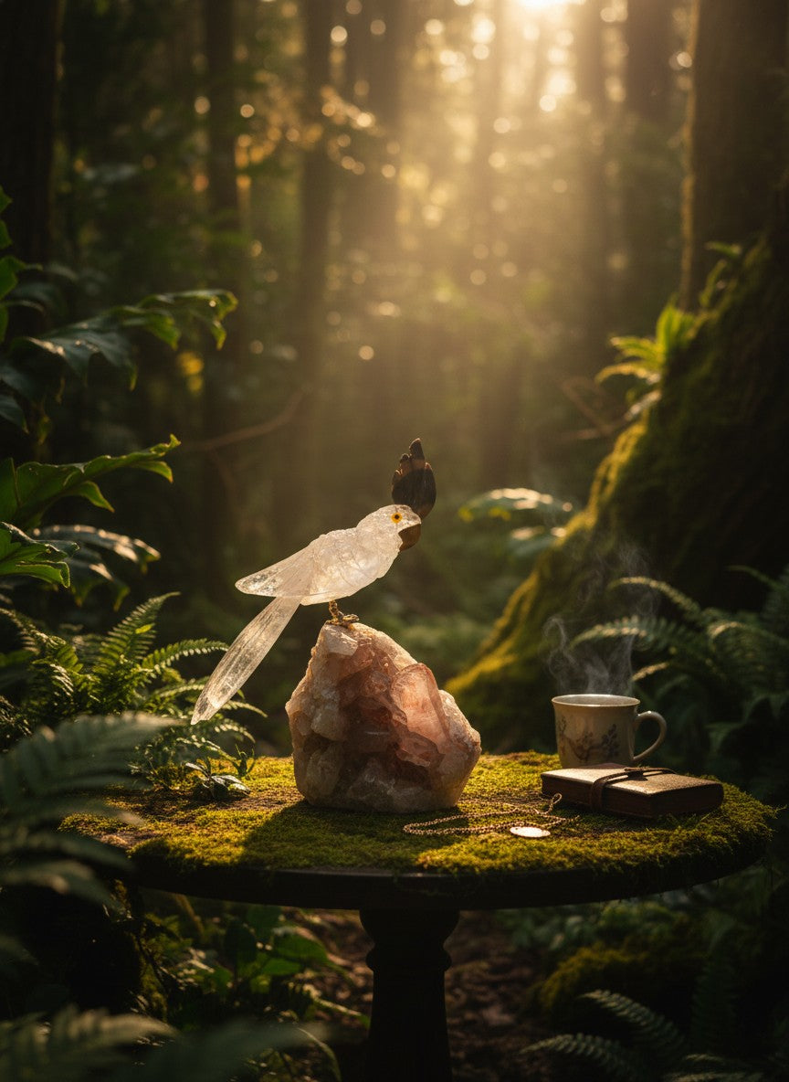 Brazil Quartz Bird with Pink Quartz Base