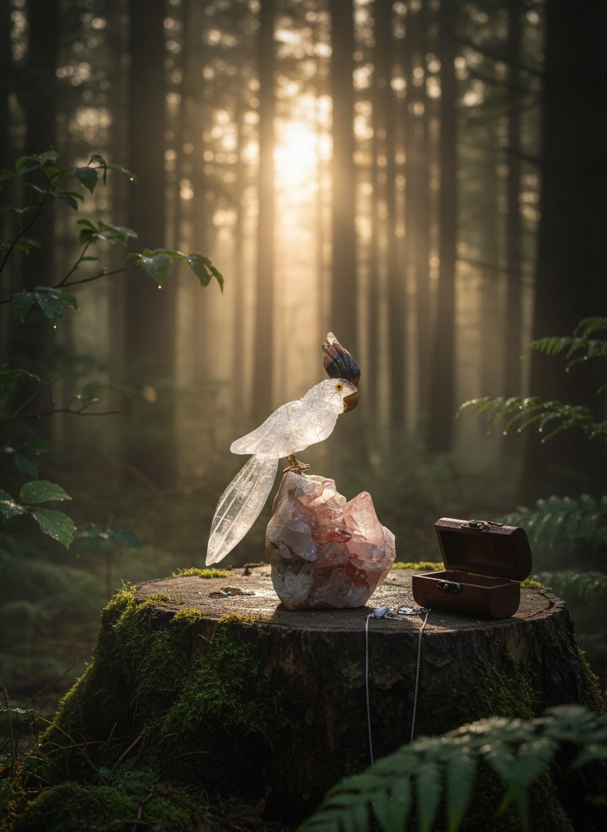 Brazil Quartz Bird with Pink Quartz Base