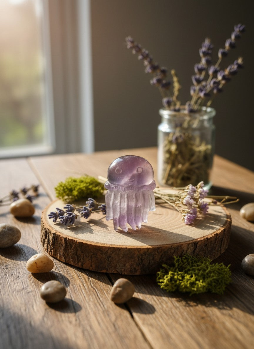 Rainbow Fluorite Jellyfish Carving