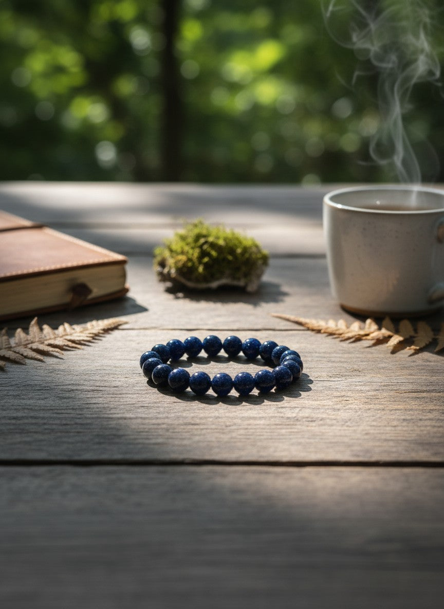 Blue Goldstone Bead Bracelet – 10mm