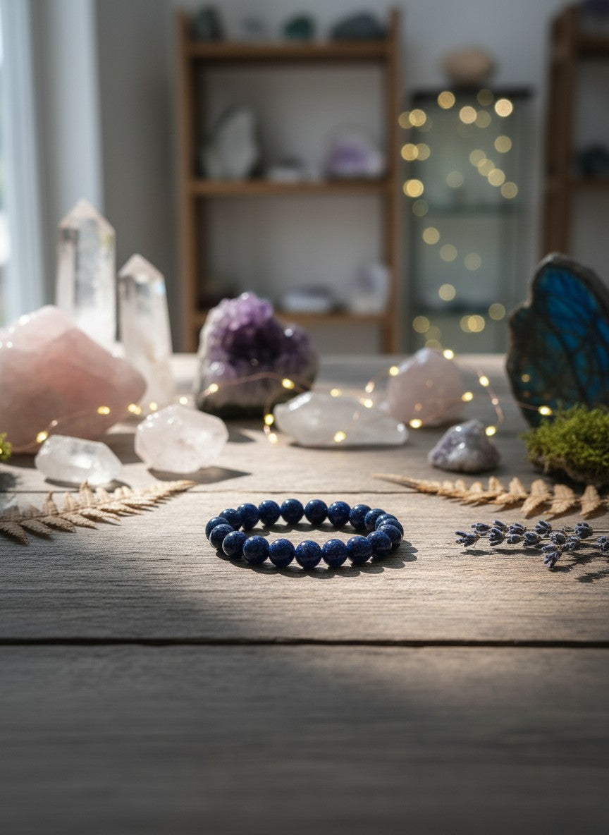 Blue Goldstone Bead Bracelet – 10mm