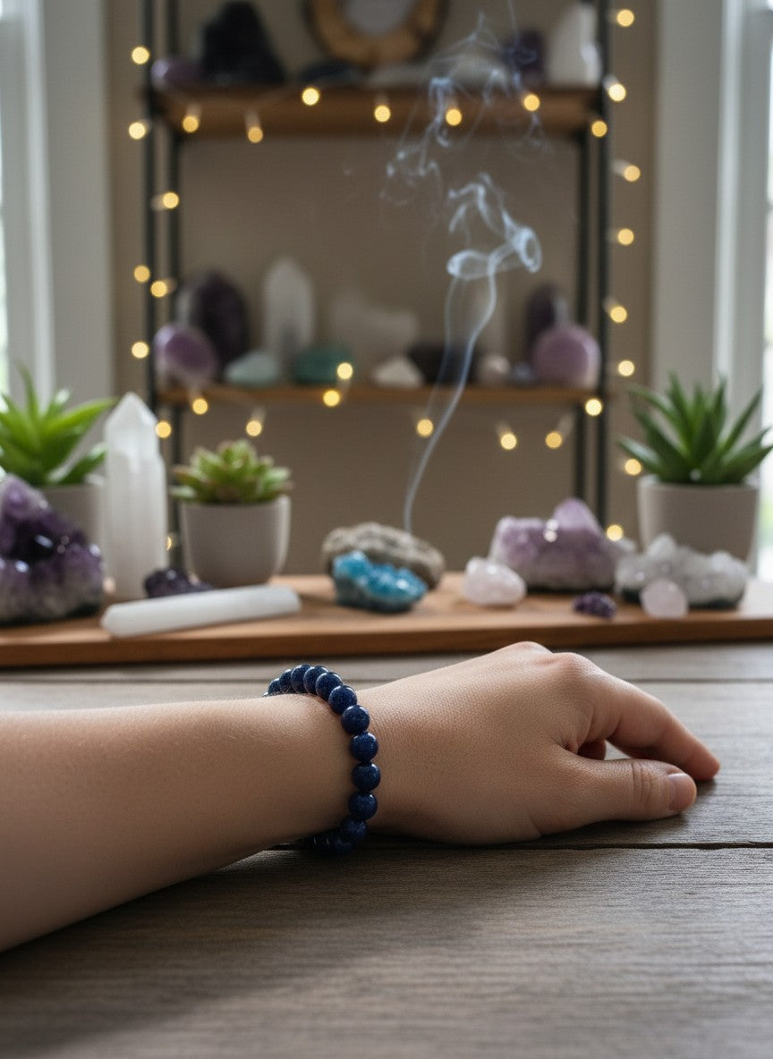 Blue Goldstone Bead Bracelet – 10mm