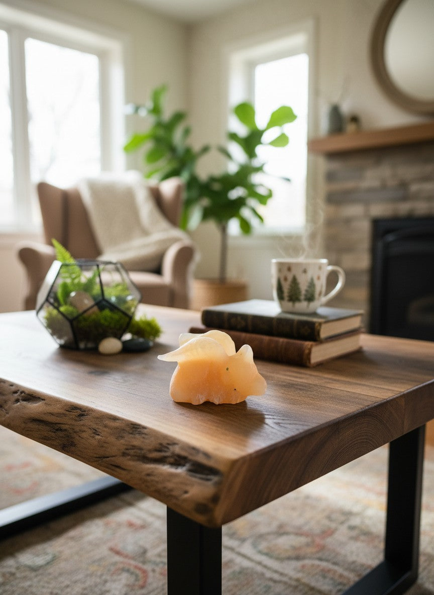 Orange Calcite Angel Kitty Carving