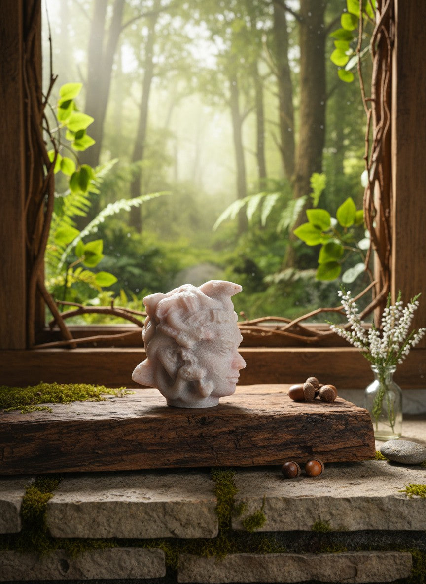 Pink Opal Medusa Head Carving