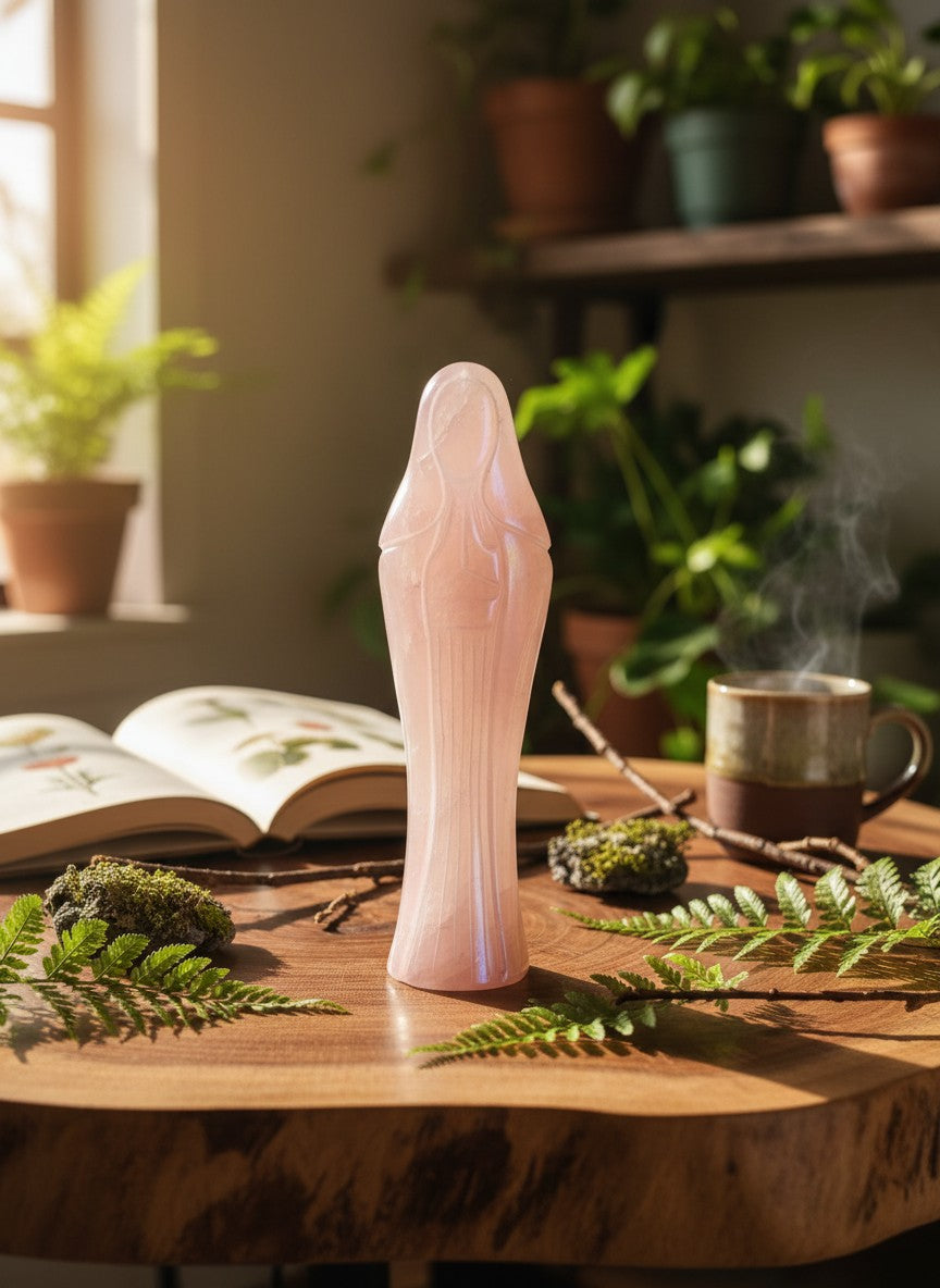Rose Quartz Angel Aura Nun Carving