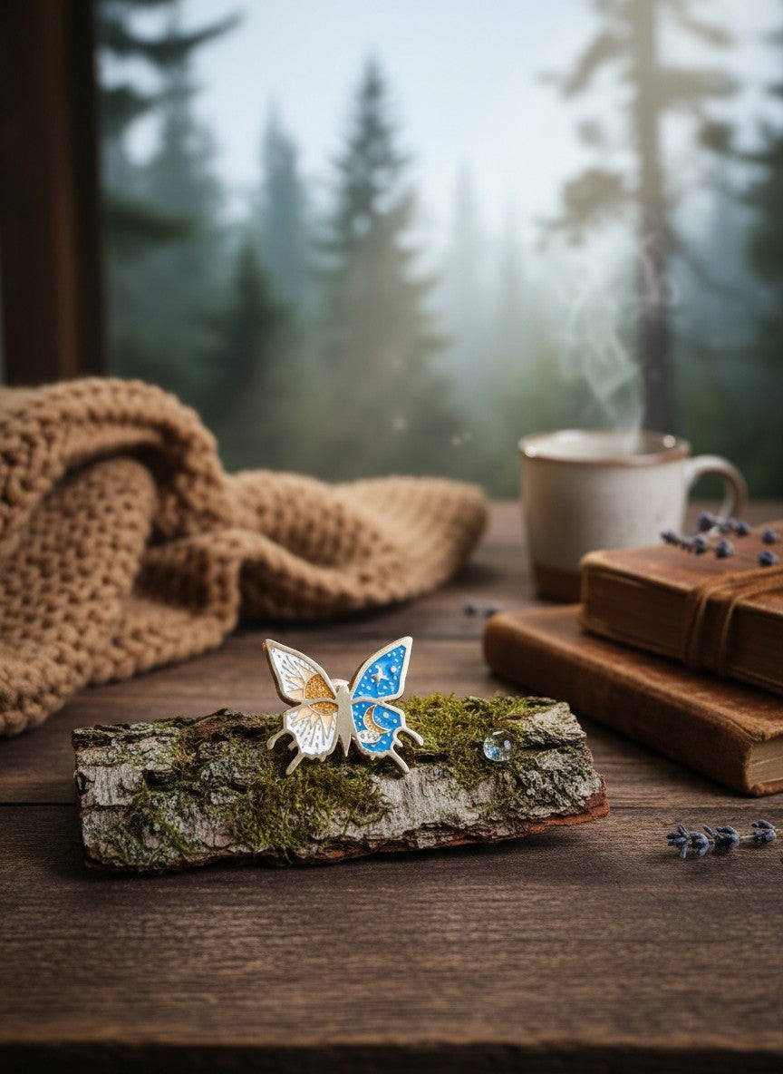 Enamel Pin Butterfly White and Blue