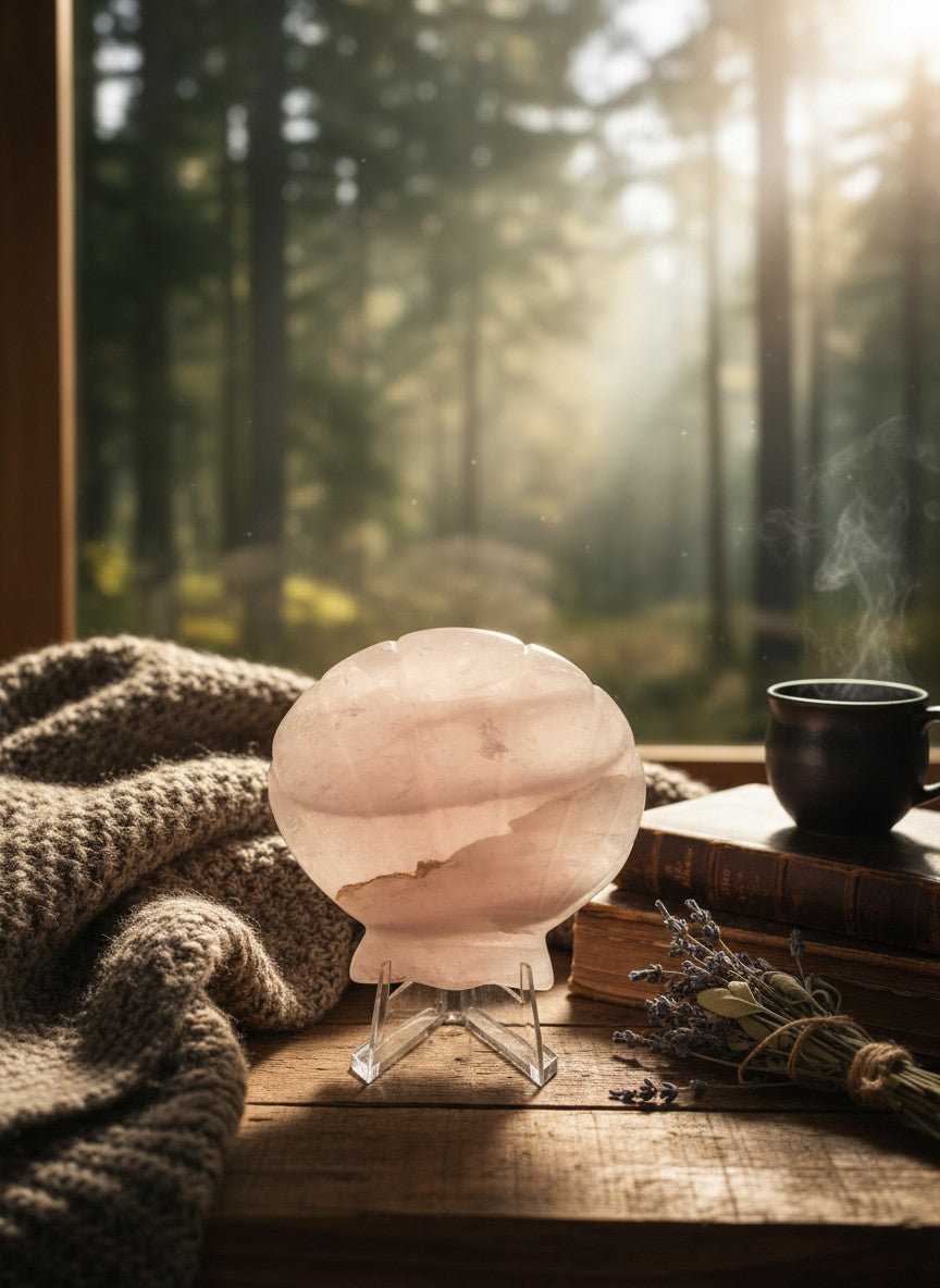Rose Quartz Shell Carving