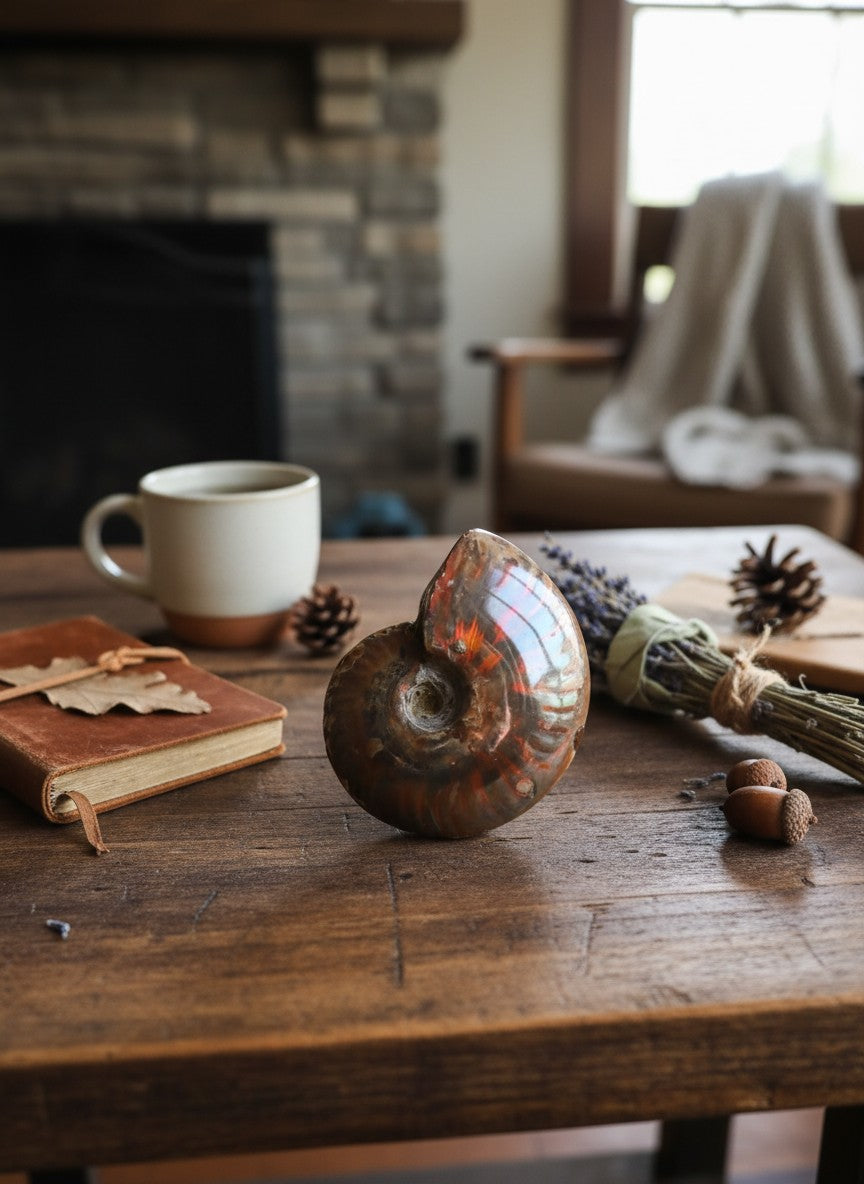 Ammonite Fossil with Beautiful Red Flash