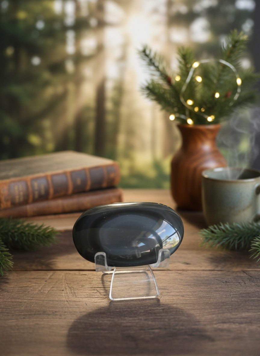 Sheen Obsidian Palm Stone