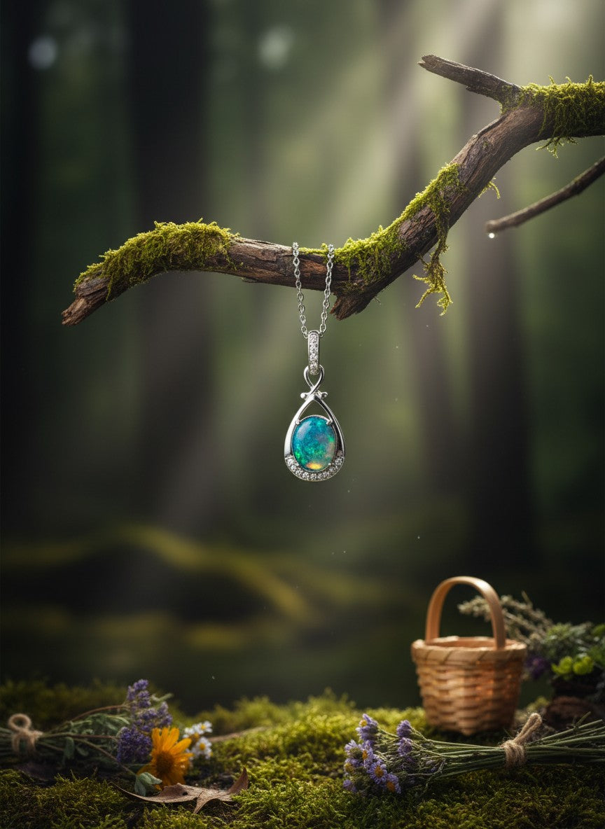 Australian Triplet Opal Set in Sterling Silver 925 Necklace