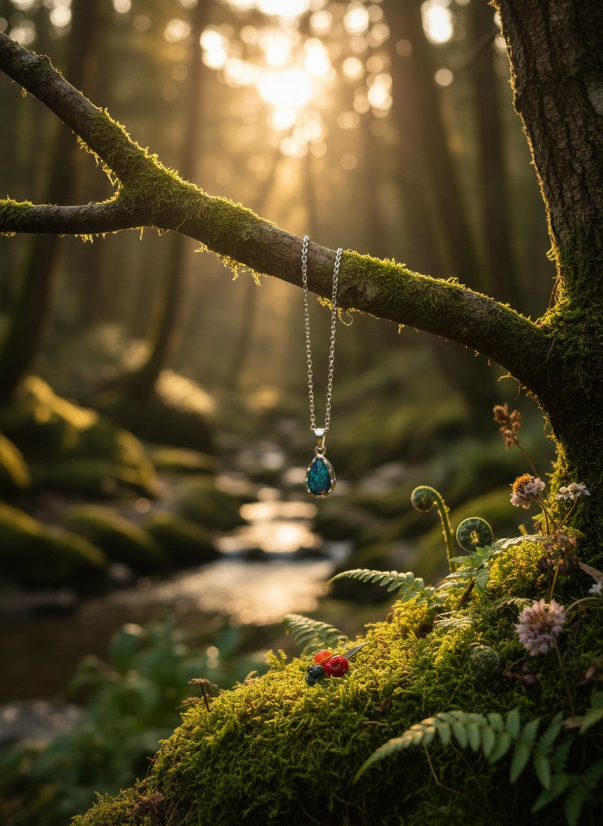 Australian Triplet Opal Set in Sterling Silver 925 Necklace