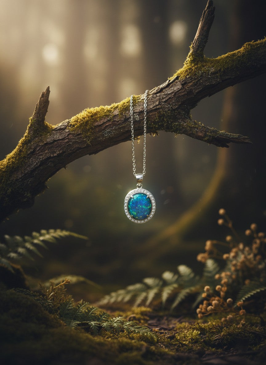 Australian Triplet Opal Set in Sterling Silver 925 Necklace
