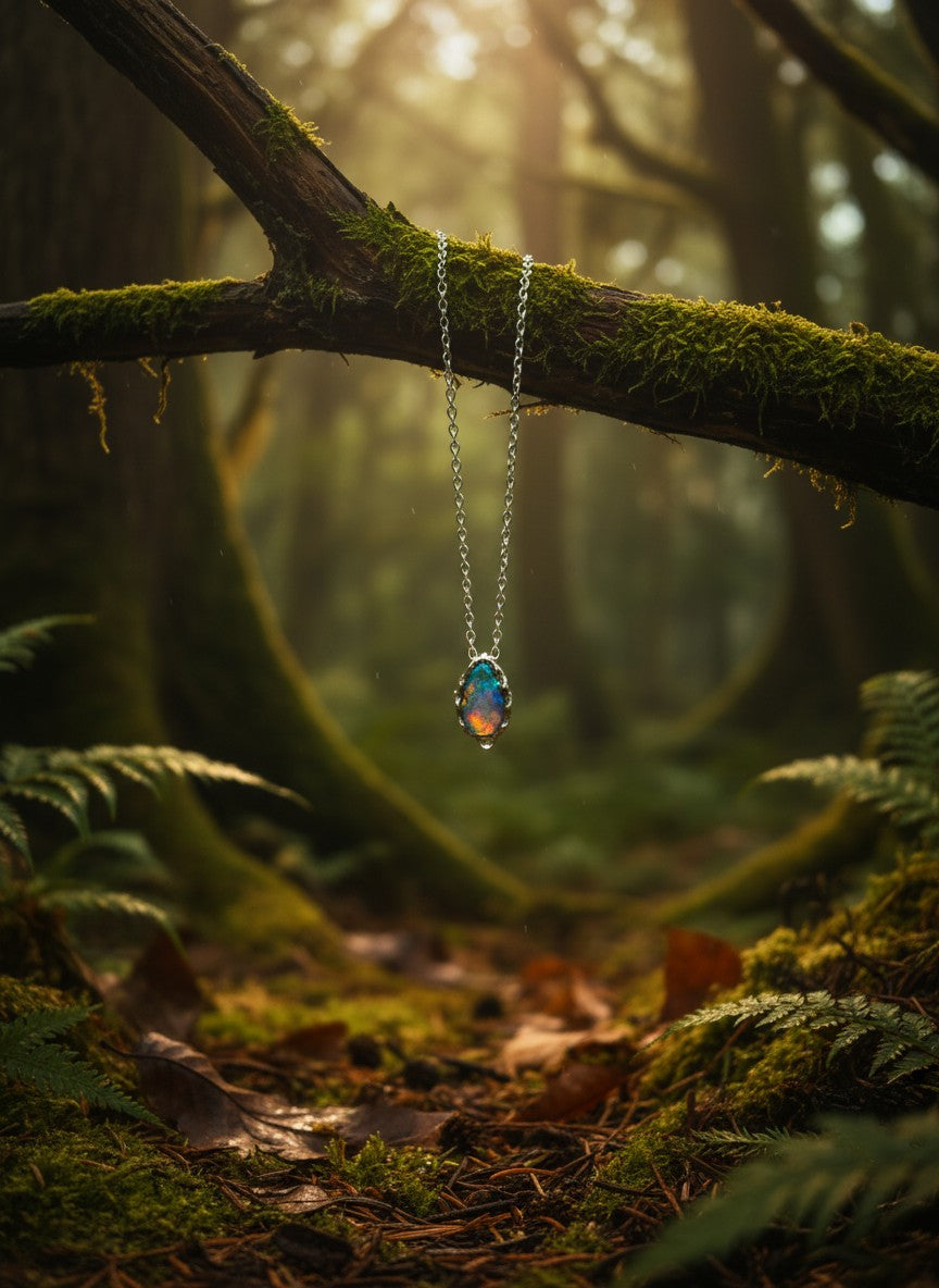 Australian Triplet Opal Set in Sterling Silver 925 Necklace