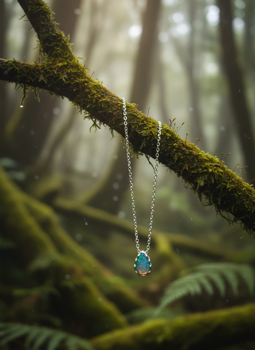 Australian Triplet Opal Set in Sterling Silver 925 Necklace
