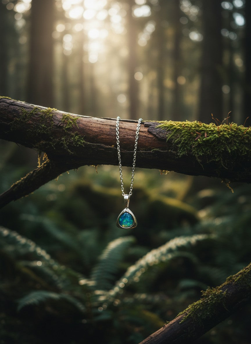 Australian Triplet Opal Set in Sterling Silver 925 Necklace