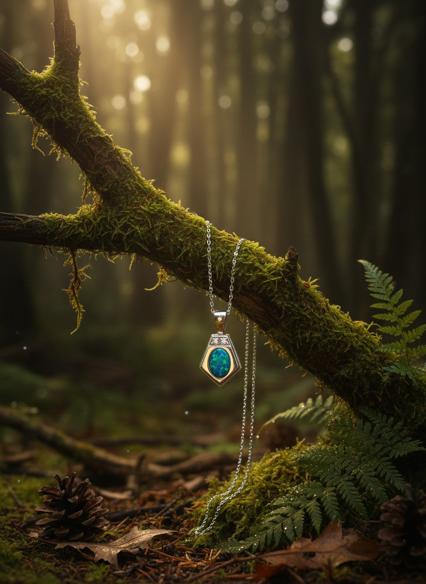 Australian Opal Doublet Set in Sterling Silver 925 Necklace