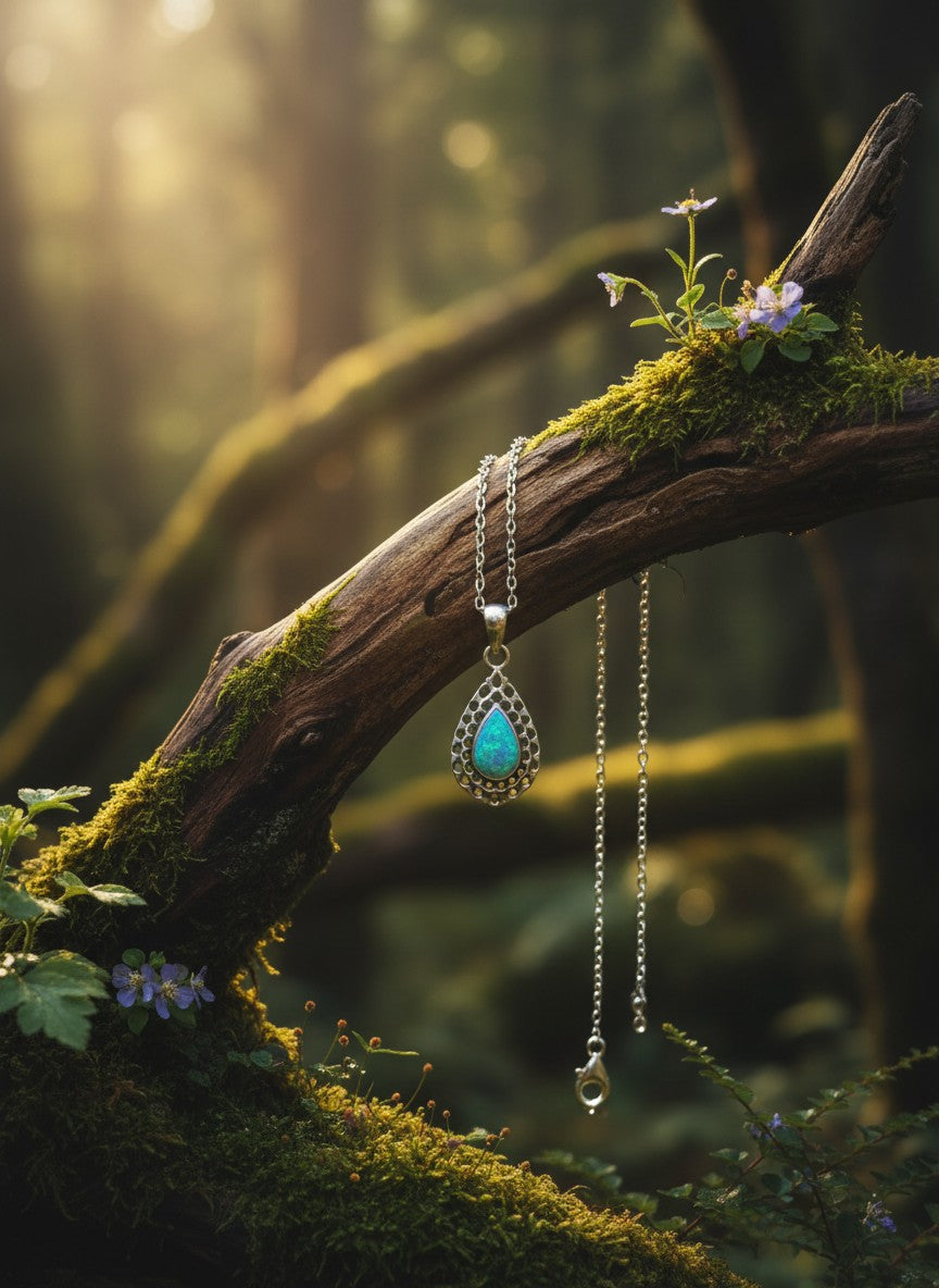 Australian Opal Doublet Set in Sterling Silver 925 Necklace