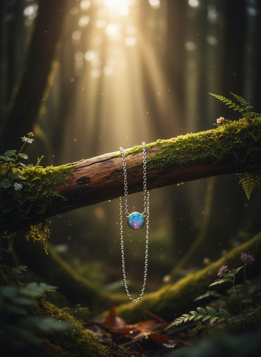 Australian Opal Doublet Set in Sterling Silver 925 Necklace