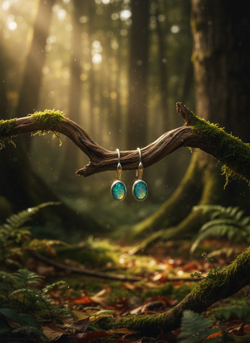 Australian Opal Doublet Hoop Earrings