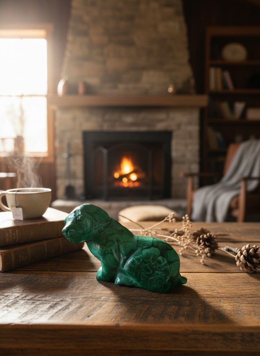 Malachite Dog Carving