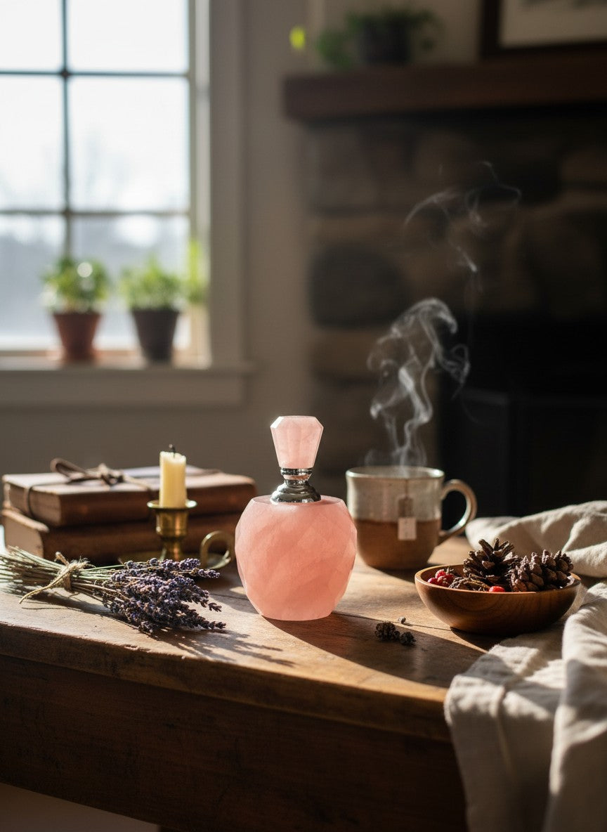 Rose Quartz Faceted Vintage Perfume Bottle