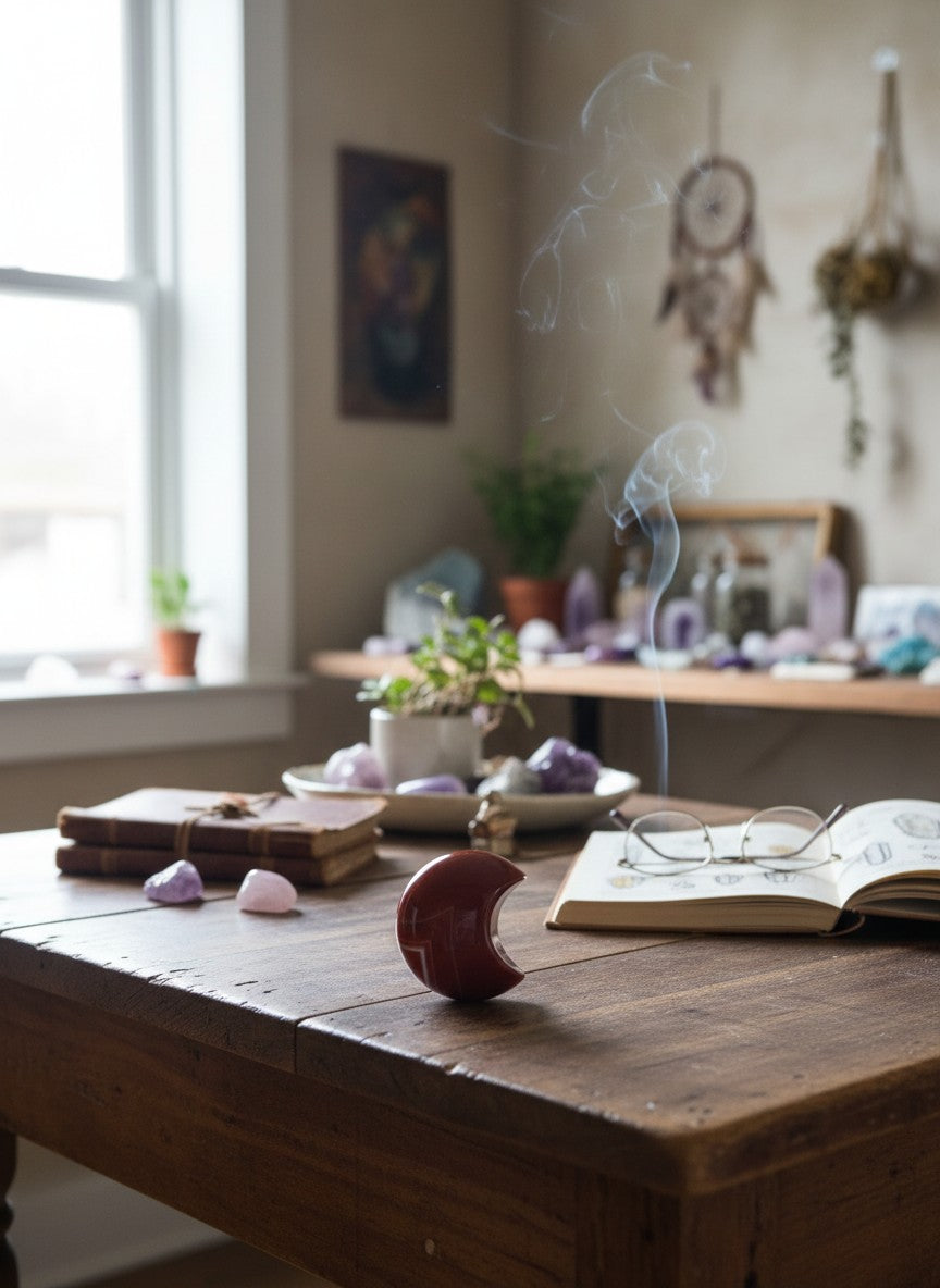 Red Agate Moon Carving