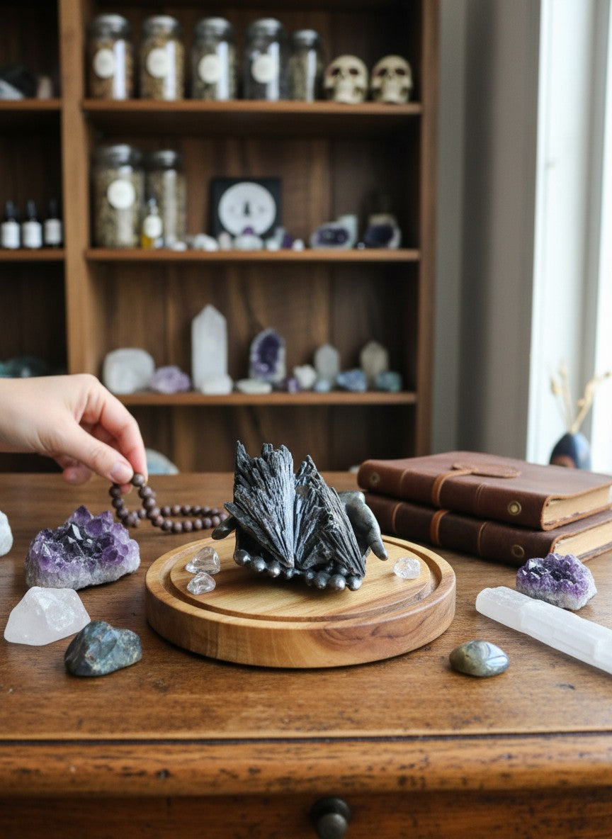 Black Kyanite Fan