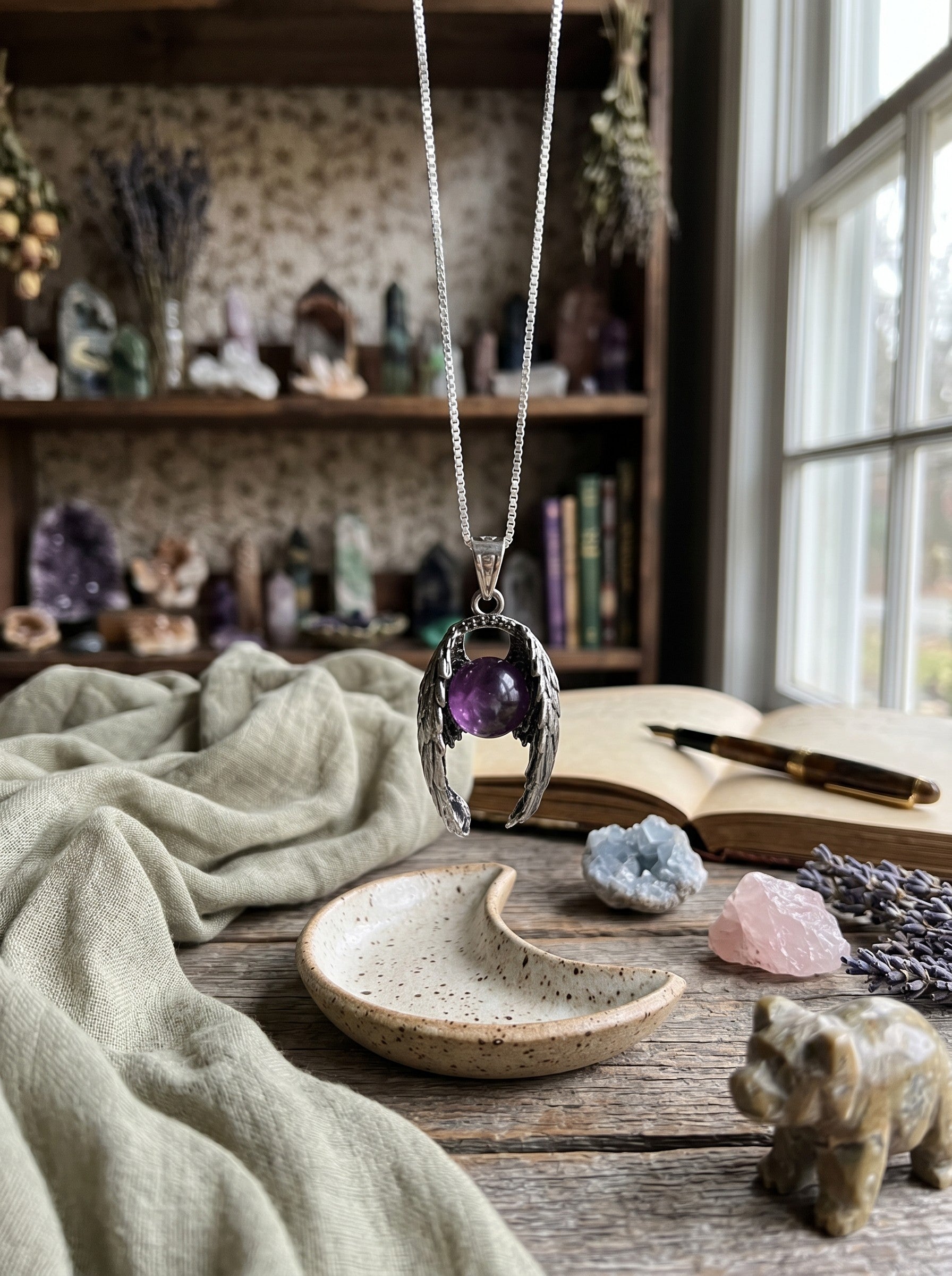 Copper Wings Pendant with Lithium Quartz
