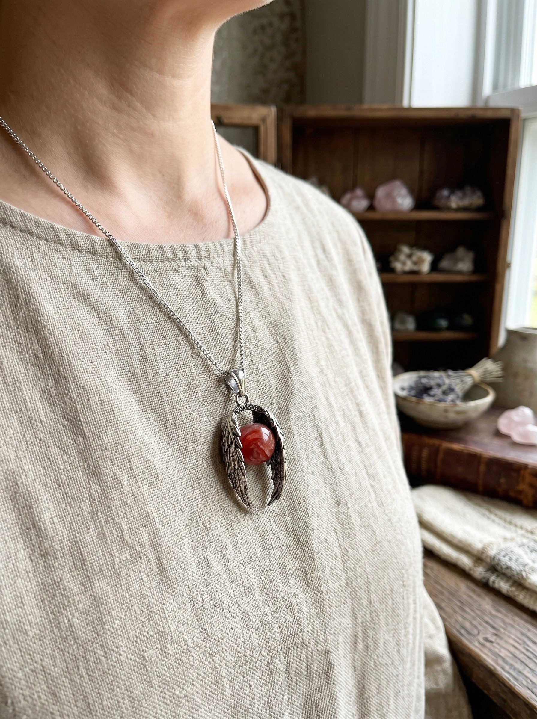 Copper Wings Pendant with Red Healer Quartz