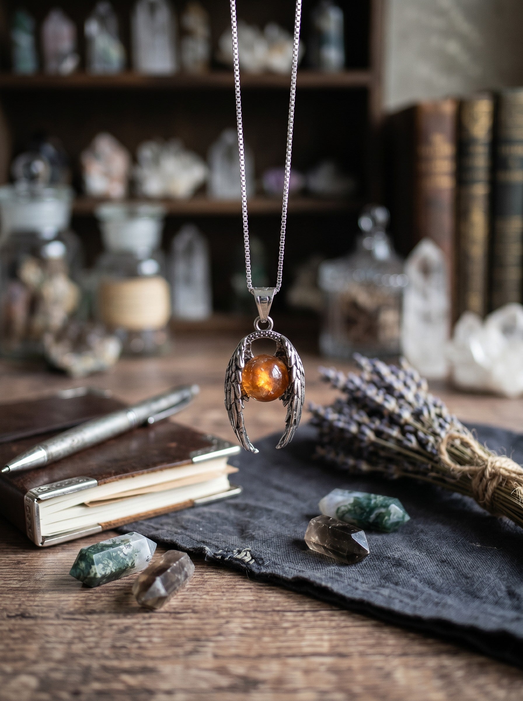 Copper Wings Pendant with Heat-Treated Citrine Quartz