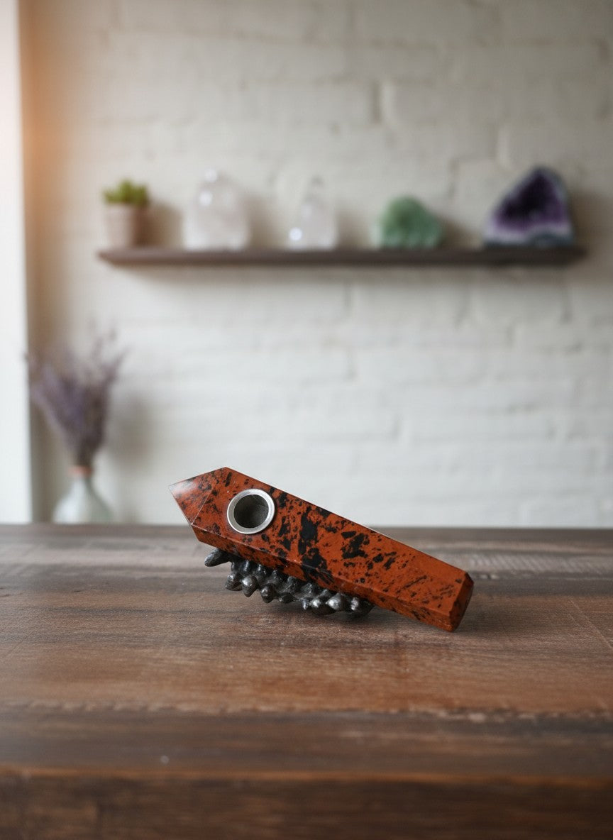 Ornamental Mahogany Obsidian Pipe