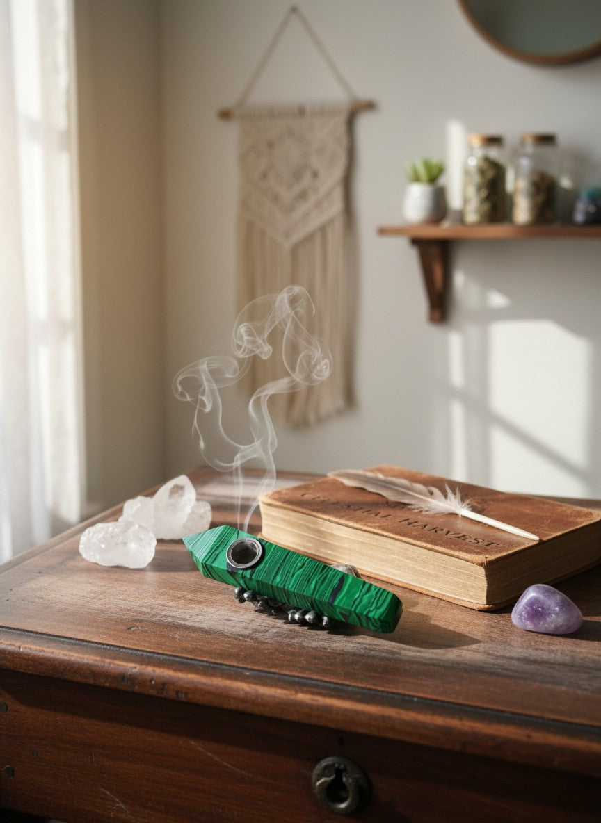 Ornamental Man-Made Malachite Pipe