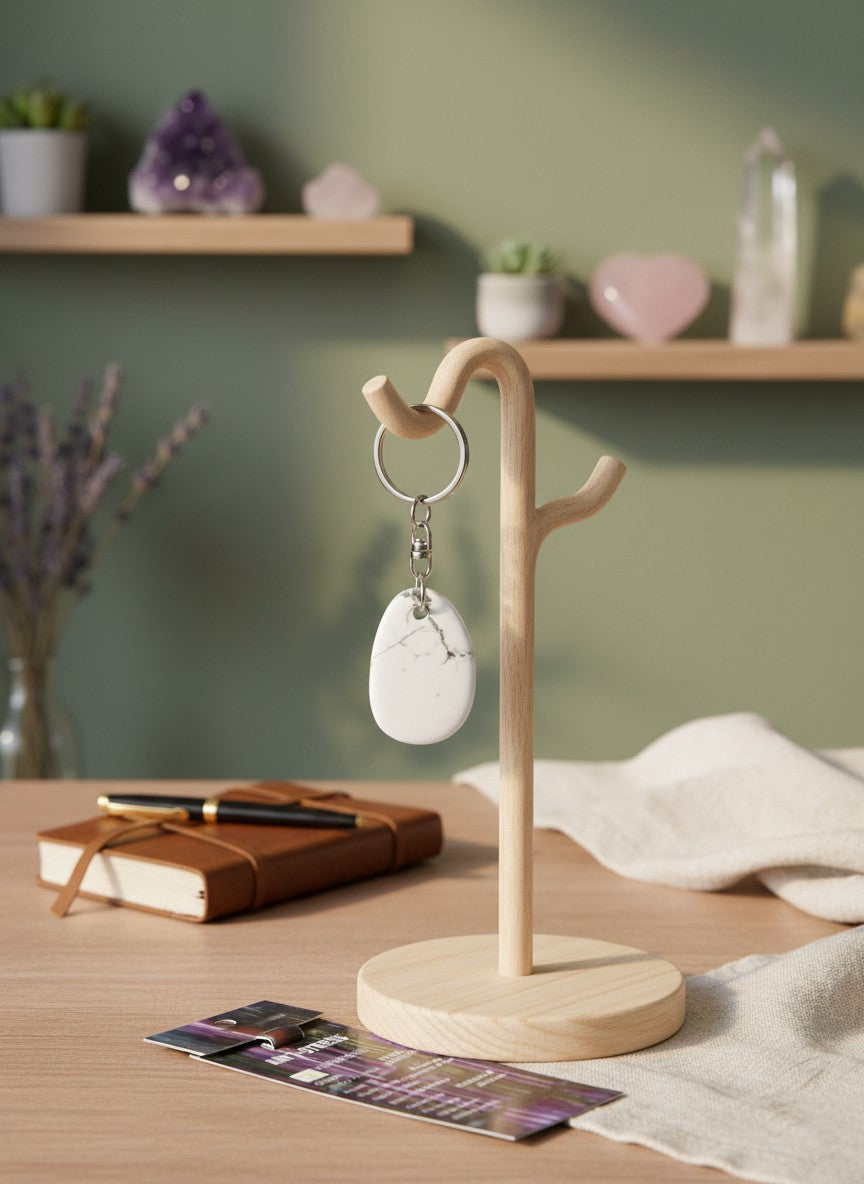 Anti-Stress Keyring with White Howlite Flatstone