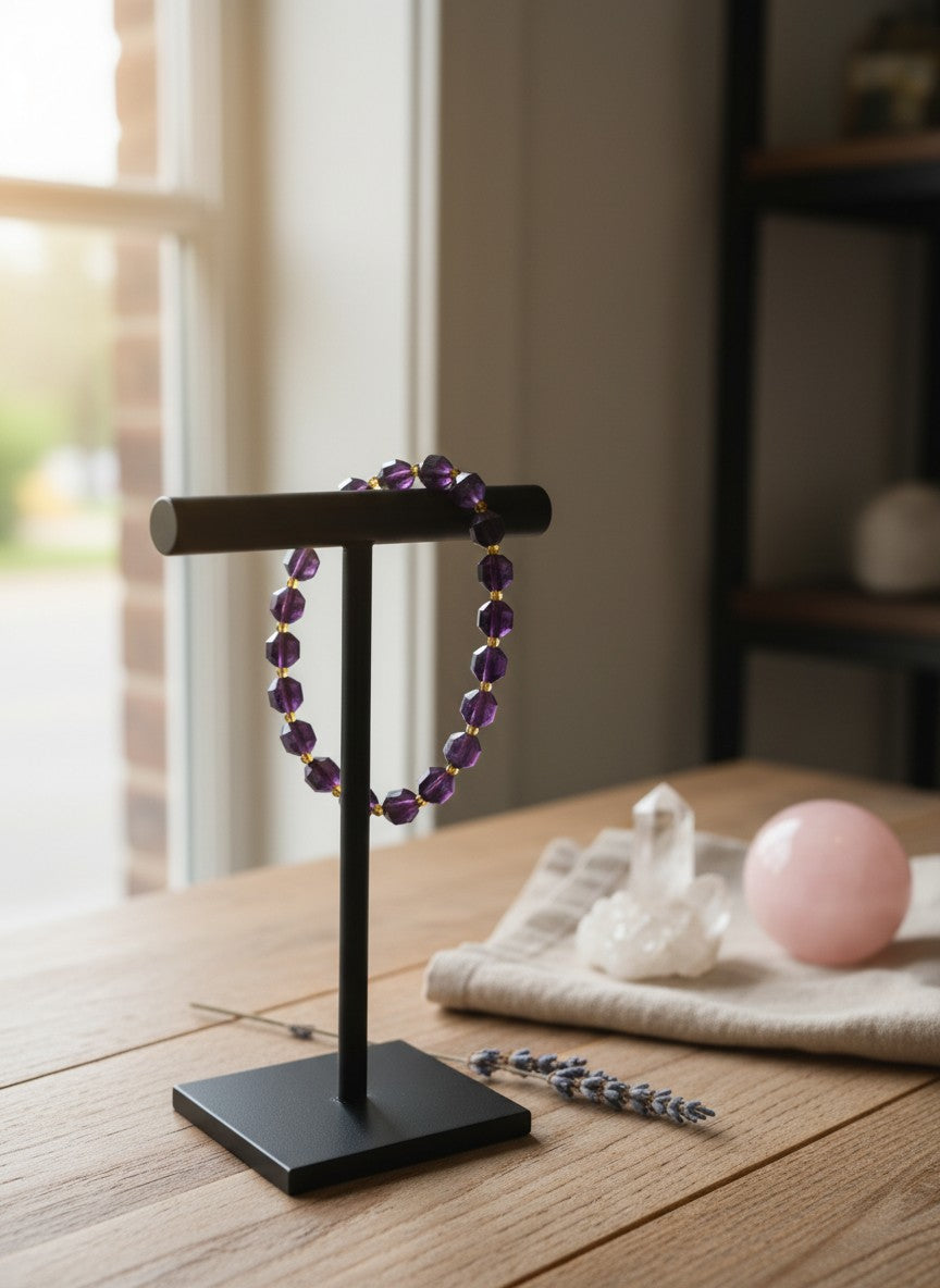 Faceted Amethyst Beaded Bracelet