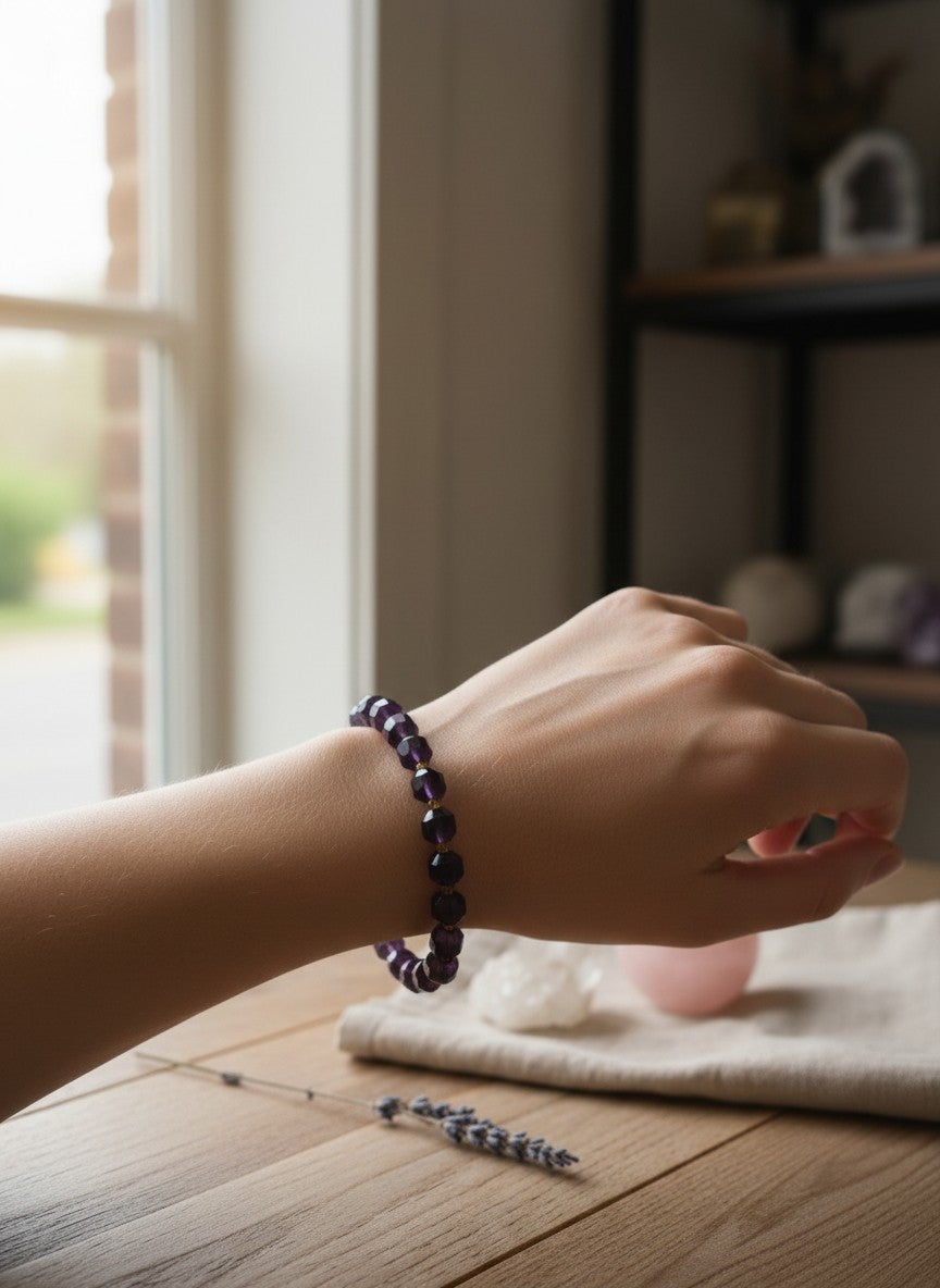 Faceted Amethyst Beaded Bracelet