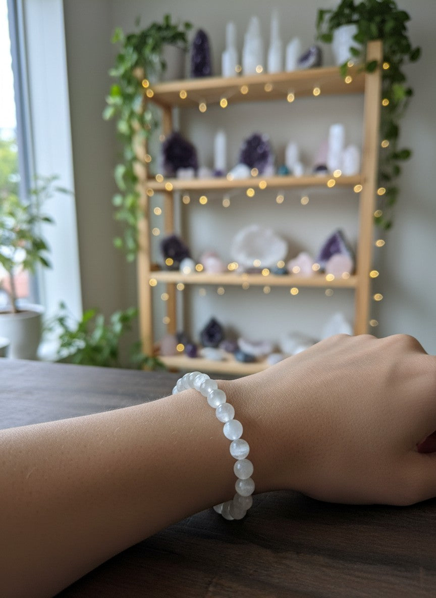Satin Spar Bead Bracelet