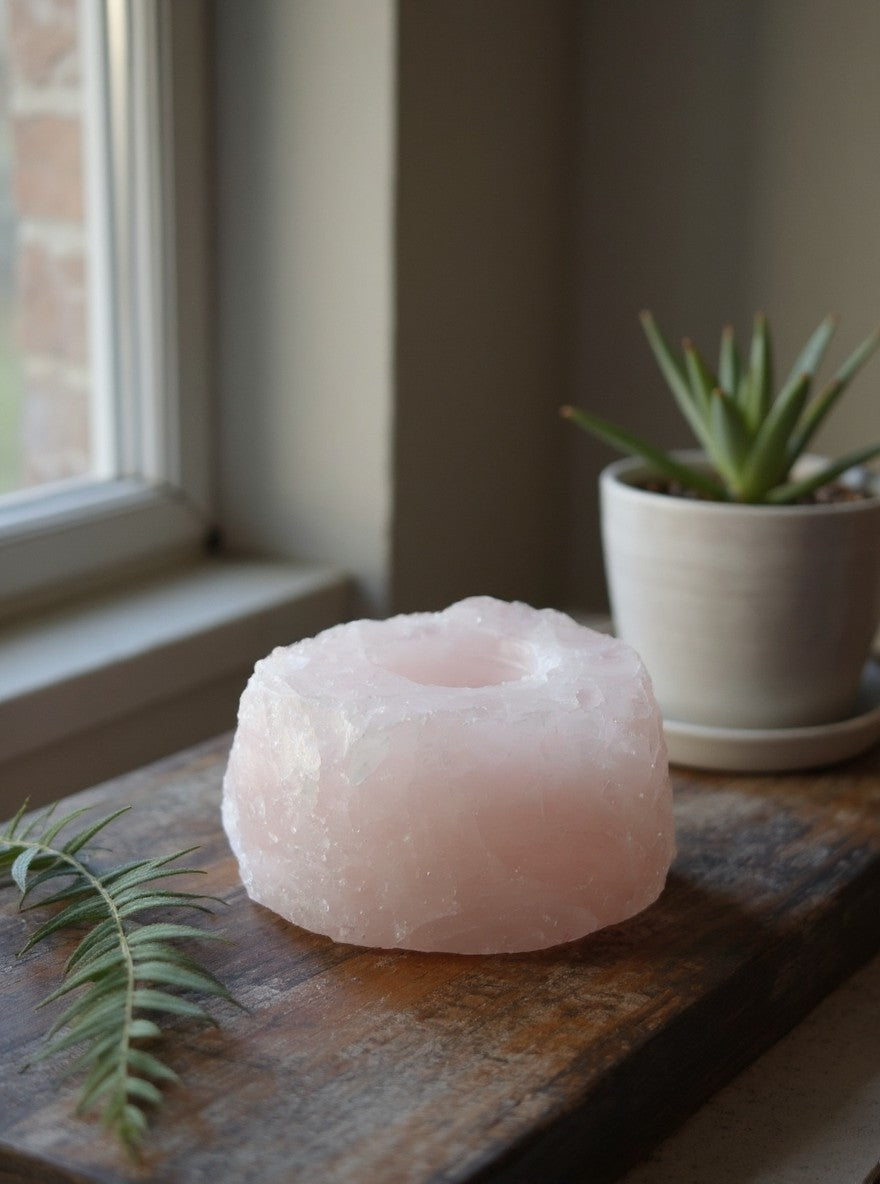 Raw Rose Quartz Tealight Candle Holder