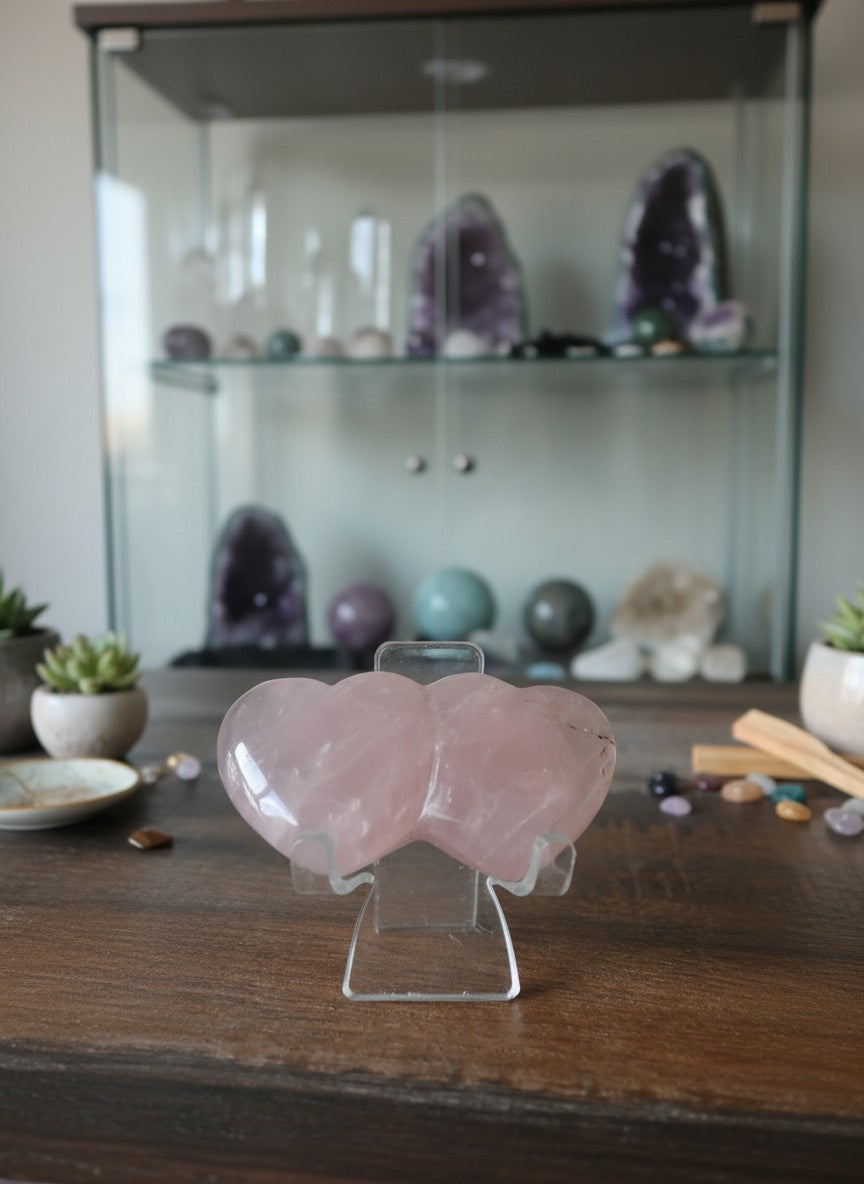 Rose Quartz Double Carved Heart
