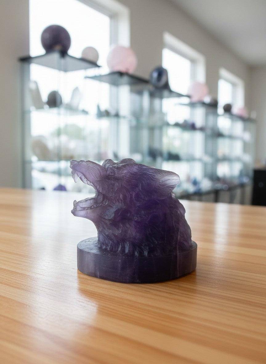 Fluorite Wolf Head Carving