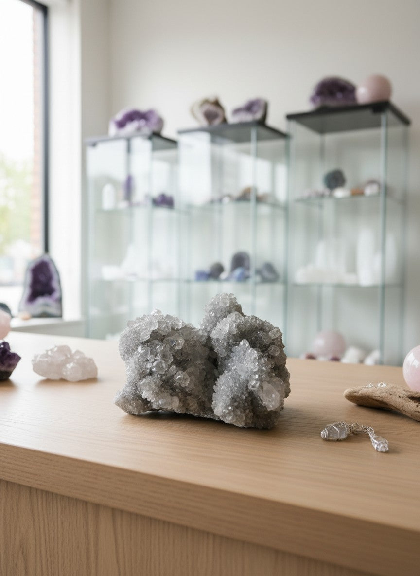 Natural Fluorite Cube Formations on Quartz