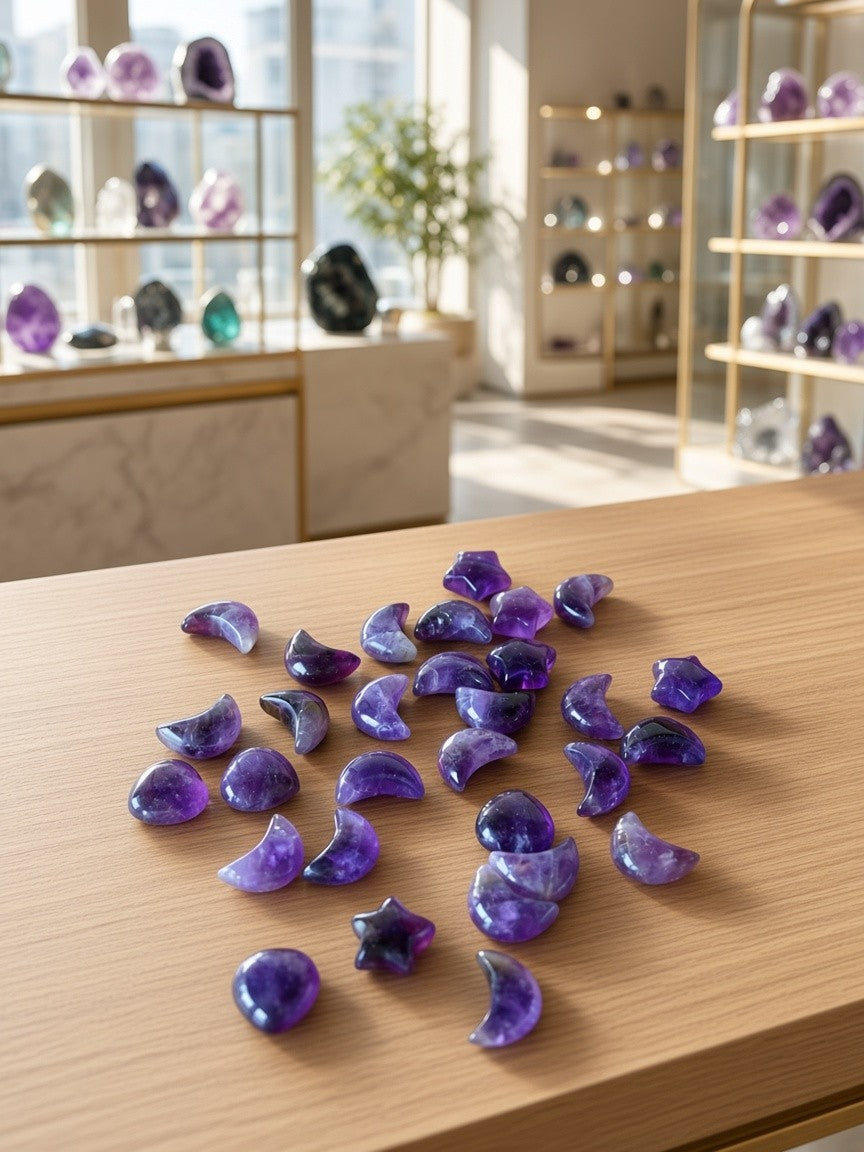 High Grade Brazil Amethyst Mini Hearts, Crescent Moons &amp; Stars