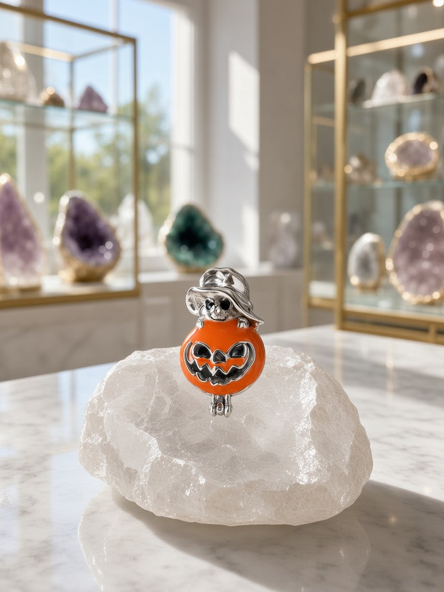 925 Sterling Silver Pearl Cage Pendant – Halloween Pumpkin