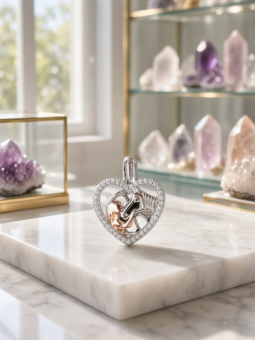 925 Sterling Silver Horse Love Inspired Pearl Cage Pendant