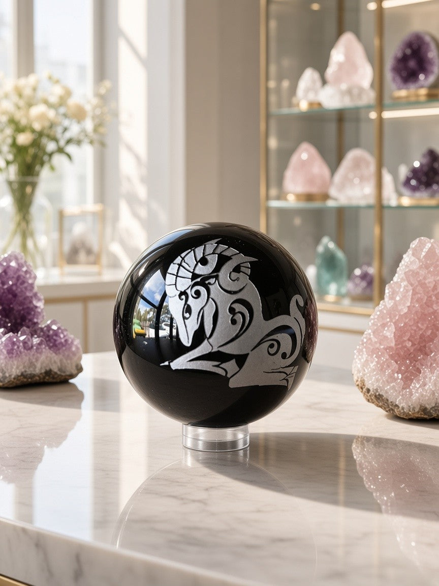 Black Obsidian Aries Zodiac Sphere